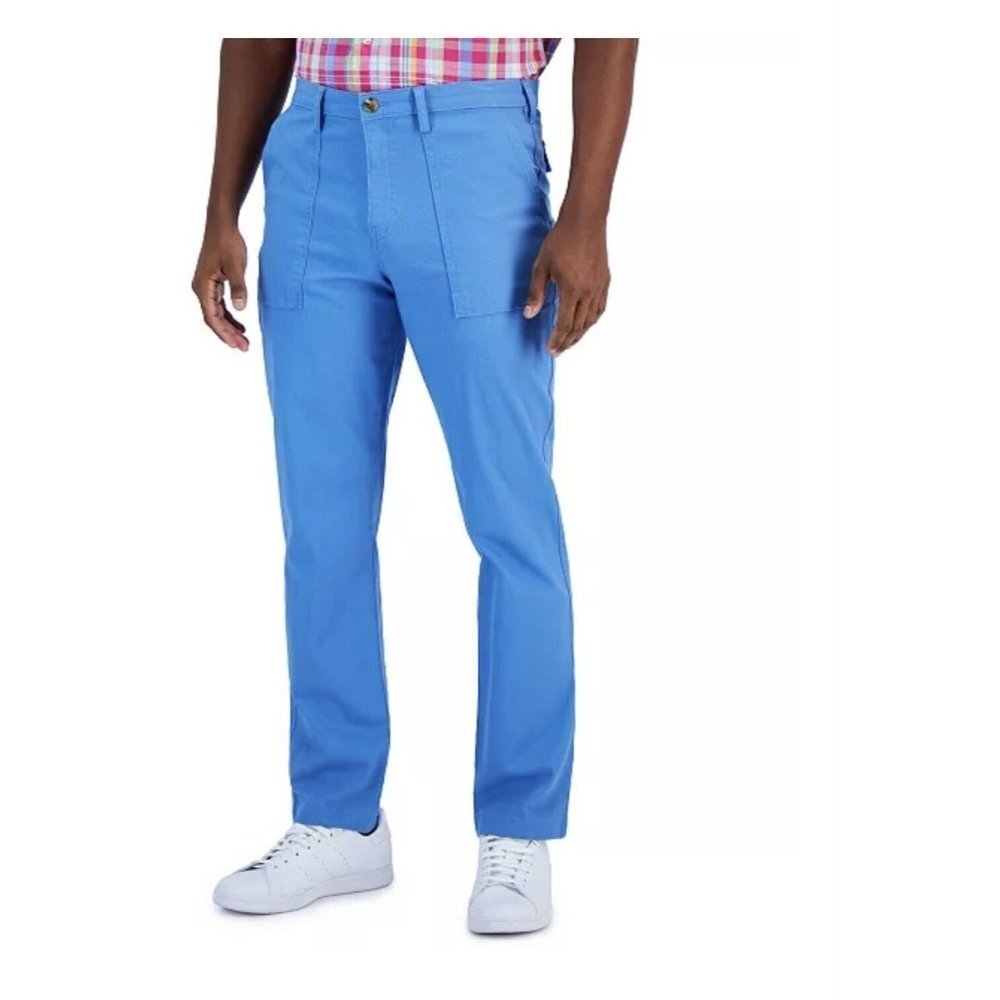 Club Room Mens Solid Chore Chino Blue Straight Leg Light Wash Pants SZ‎ 34x32